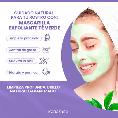 Mascarilla exfoliante te verde - Tu piel limpia, suave y radiante desde el primer uso